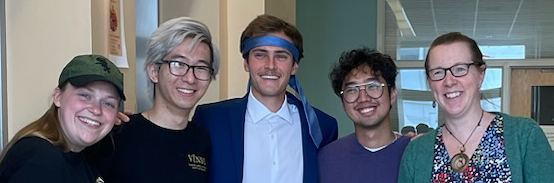 Tony Peng and Pete Edwards after defending their Honors theses with their mentors Emma Endres, Jeremy Espano and Janet Macdonald